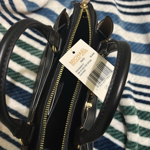 Michael Kors Reed Small Two-Tone Pebbled Leather Belted Satchel - Picture 3 of 5